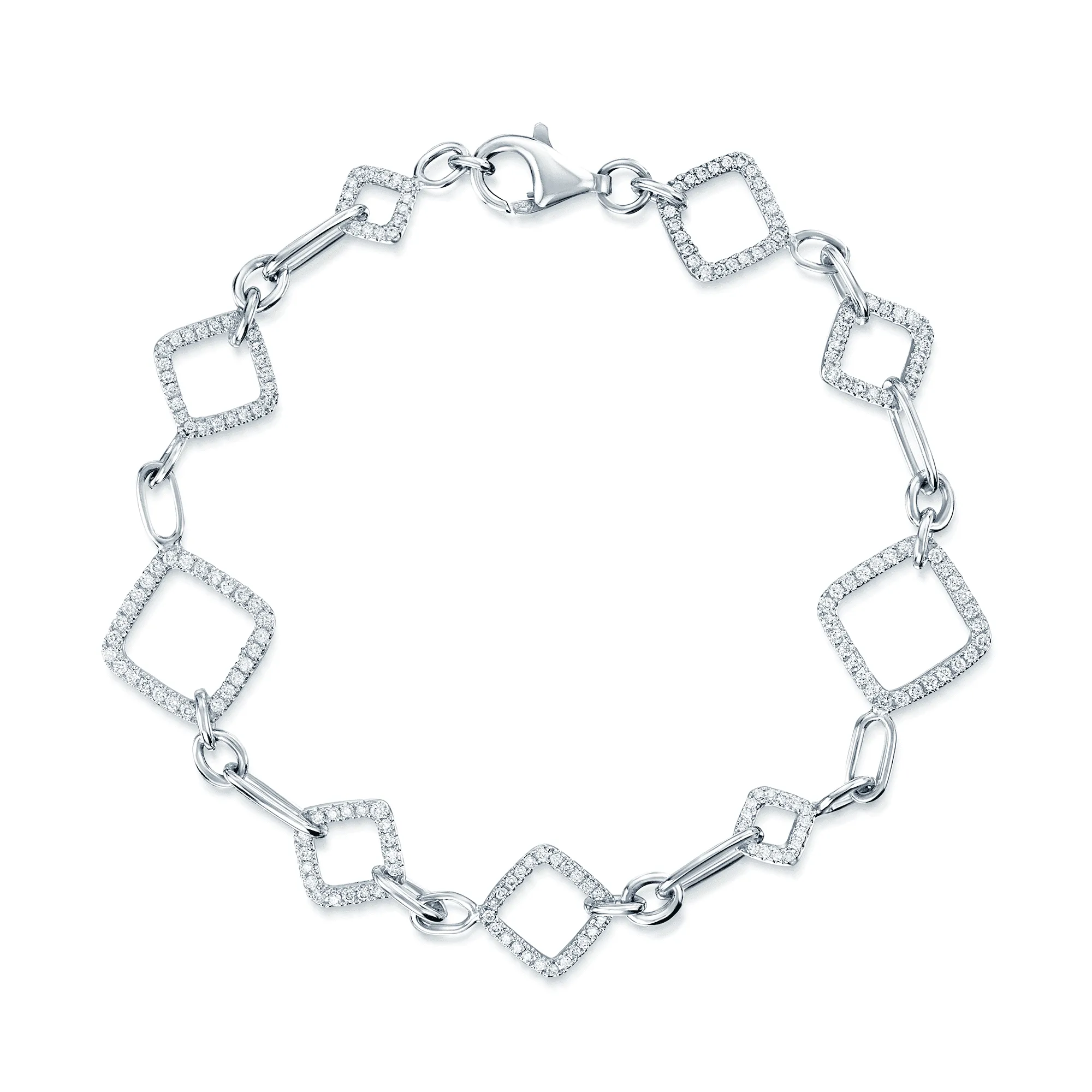 18ct White Gold Diamond Set & Diamond Shape Link Bracelet