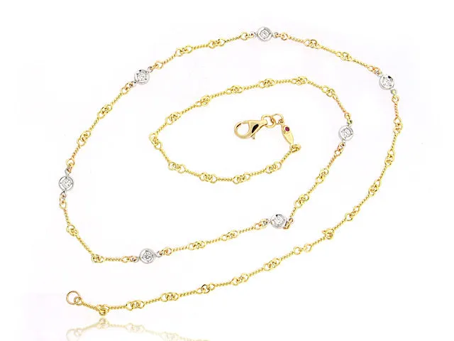 18K GOLD DIAMONDS BY THE INCH 7 STATION DOGBONE NECKLACE