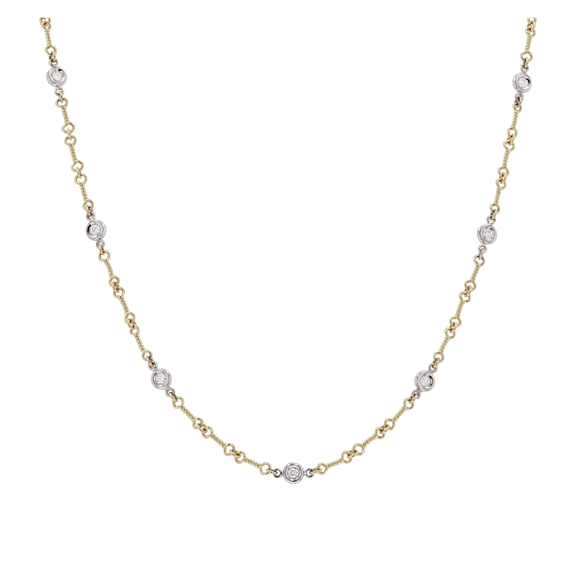 18K GOLD DIAMONDS BY THE INCH 7 STATION DOGBONE NECKLACE