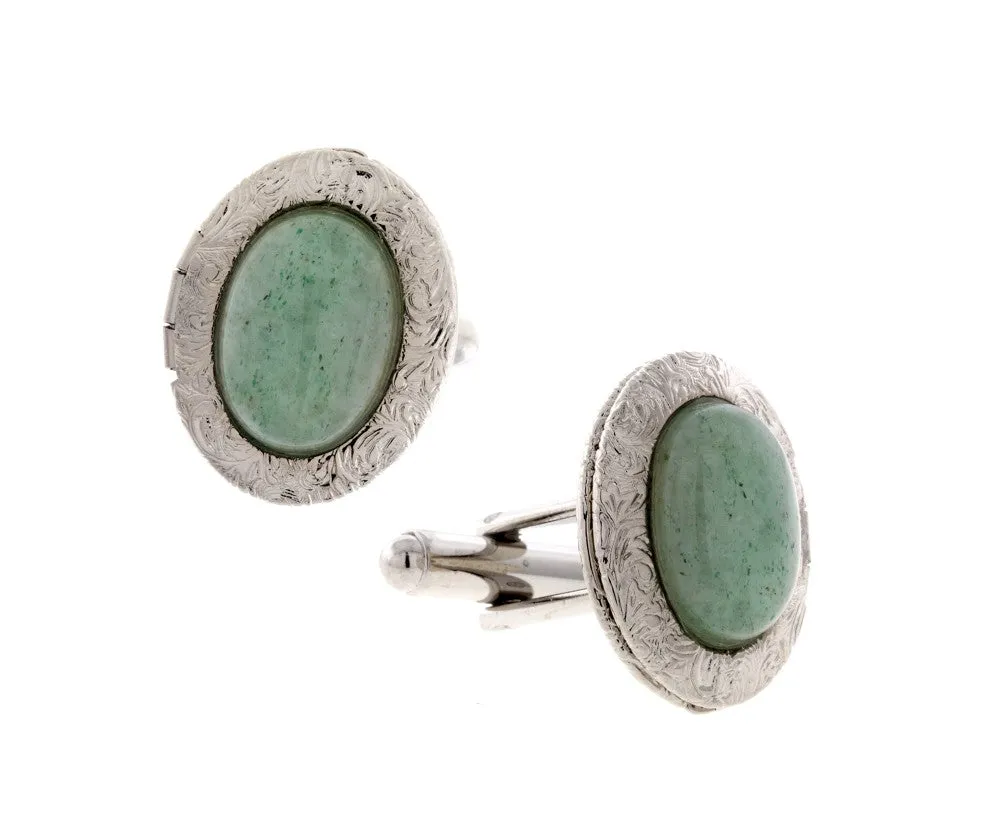 1928 Jewelry Classic Oval Stone Locket Cufflinks