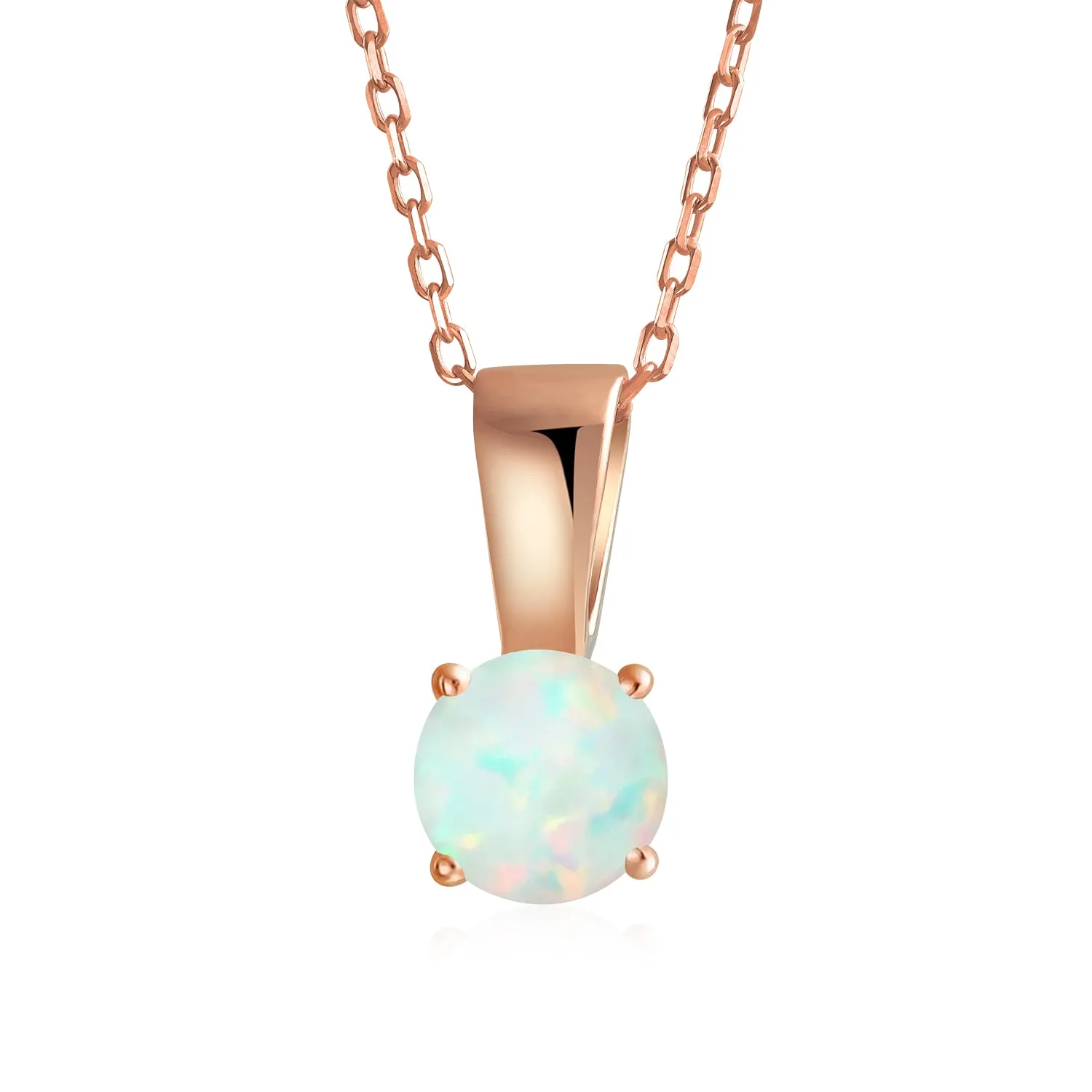 1CT Solitaire Created Opal Pendant Necklace Rose Gold Sterling Silver