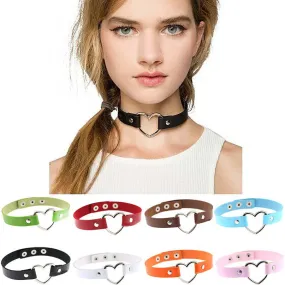 2016 hot sale Women Lady Favorite Party Punk Goth Harajuku Grunge Leather Necklace Heart Funky Torques Collar Choker Jewelry