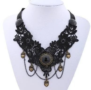 2017 fashion Gothic Victorian Crystal Tassel Tattoo Choker Necklace Black Lace Collar Vintage Women Wedding Jewelry