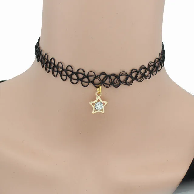 2017 New Vintage Stretch Tattoo Choker Necklace Gothic Punk Grunge Henna Elastic With Pendant Necklaces DY000