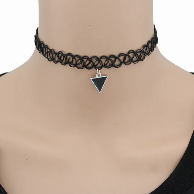 2017 New Vintage Stretch Tattoo Choker Necklace Gothic Punk Grunge Henna Elastic With Pendant Necklaces DY000