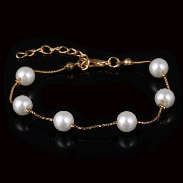 2017 Simulated Pearl Necklace Top Quality Anti-Allergy Wholesale Gold Color Statement Necklace Chain Wholesale Pearl Jewelry