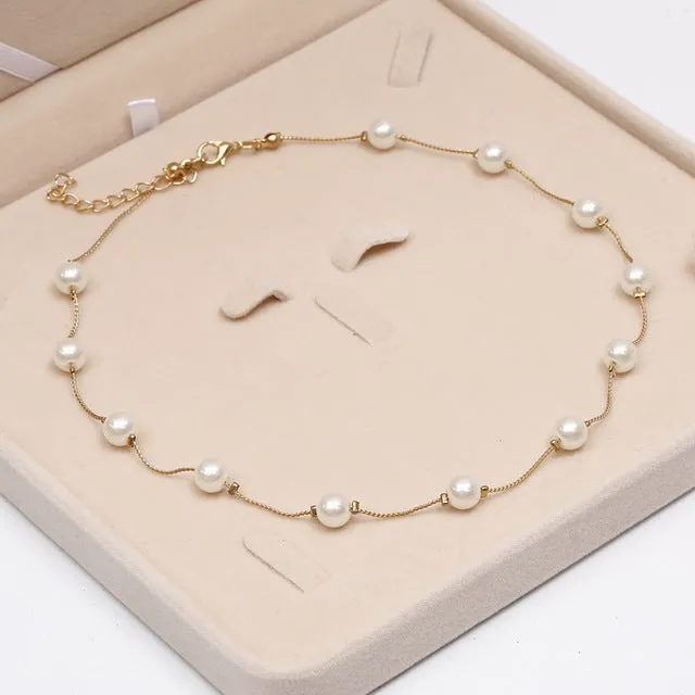 2017 Simulated Pearl Necklace Top Quality Anti-Allergy Wholesale Gold Color Statement Necklace Chain Wholesale Pearl Jewelry