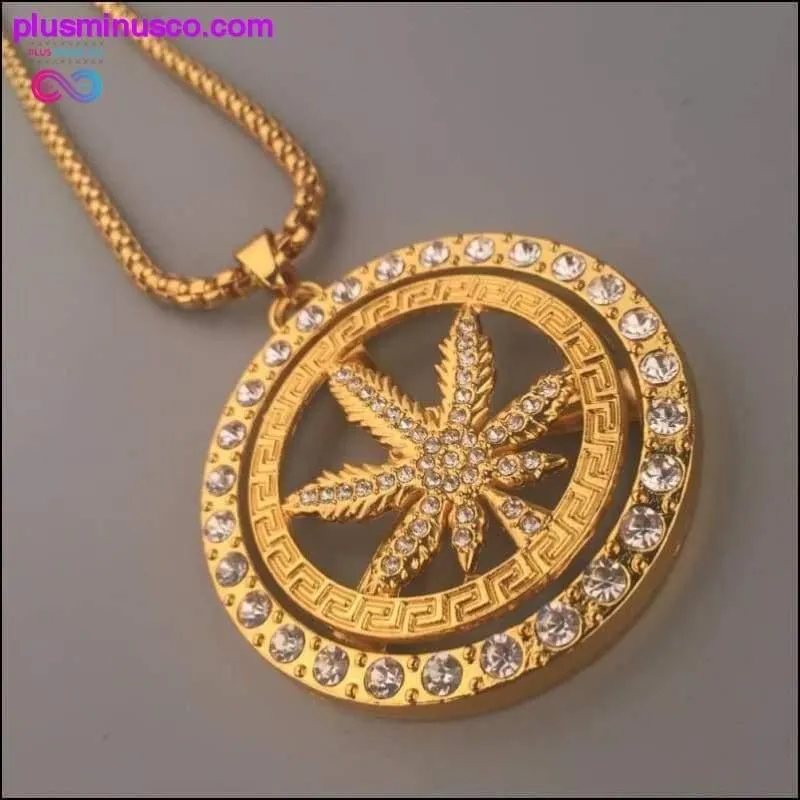 24K Golden Iced Weed Leaf Rhinestone Pendant Chain Necklace