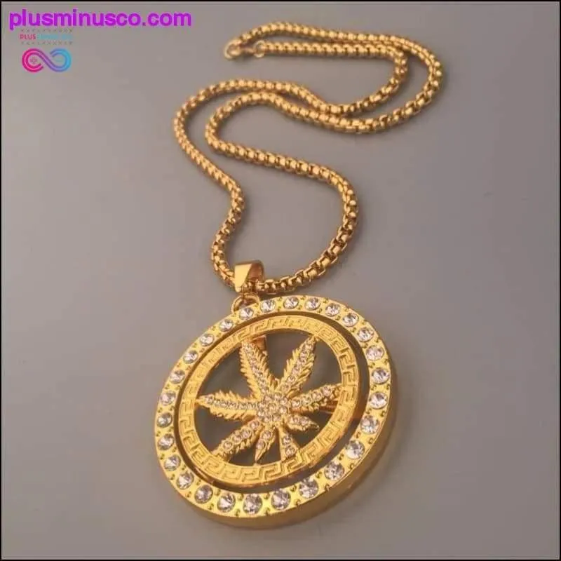 24K Golden Iced Weed Leaf Rhinestone Pendant Chain Necklace