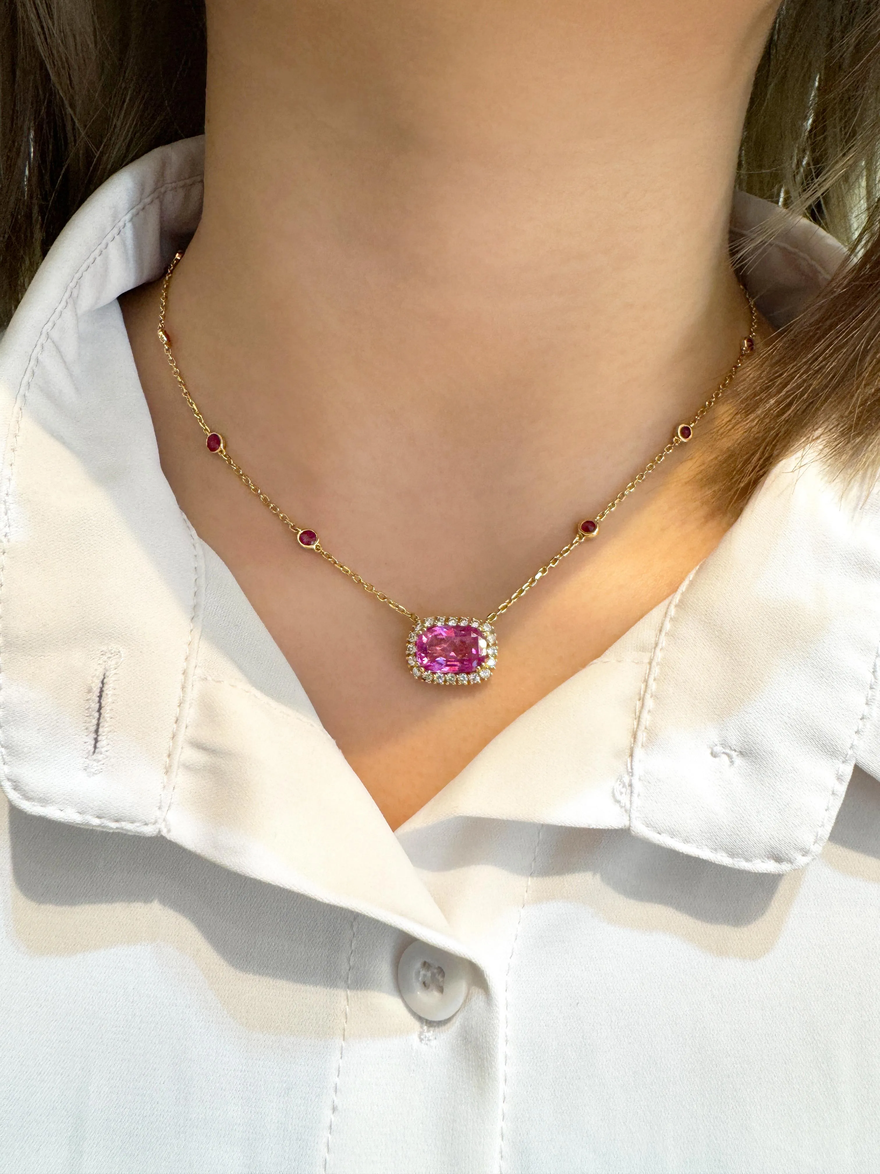 5.10 Carat No Heat Ceylon Pink Sapphire East West Floating Necklace