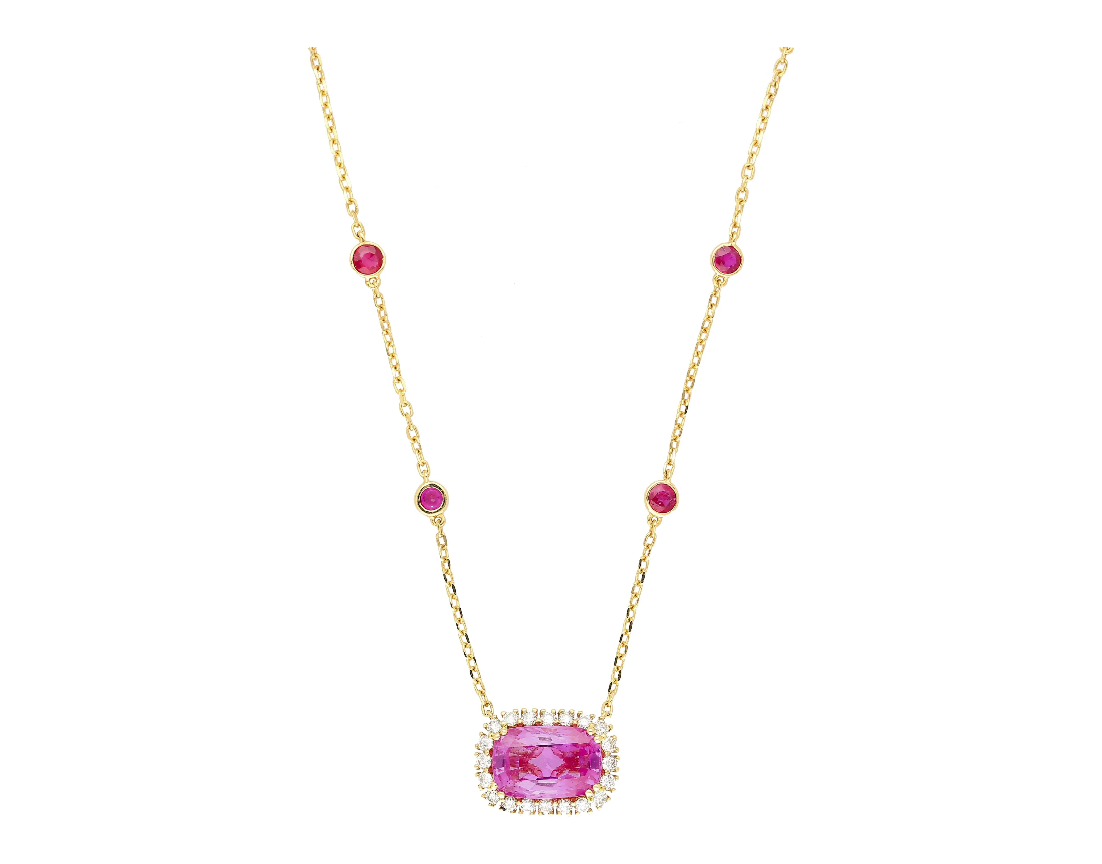 5.10 Carat No Heat Ceylon Pink Sapphire East West Floating Necklace