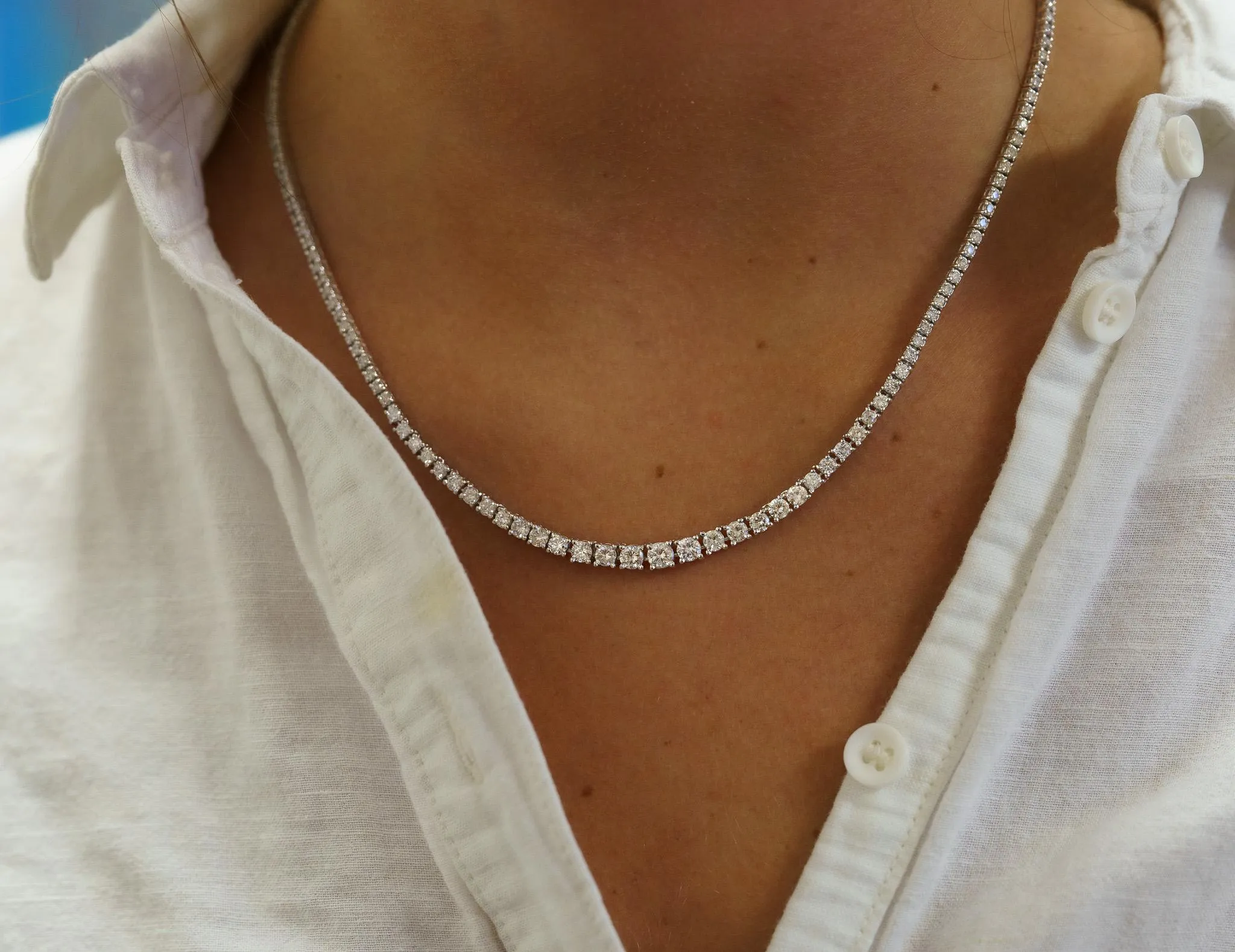 6 Carat Natural Diamond Riviera Graduated Tennis Necklace Platinum 17" 4-Prong