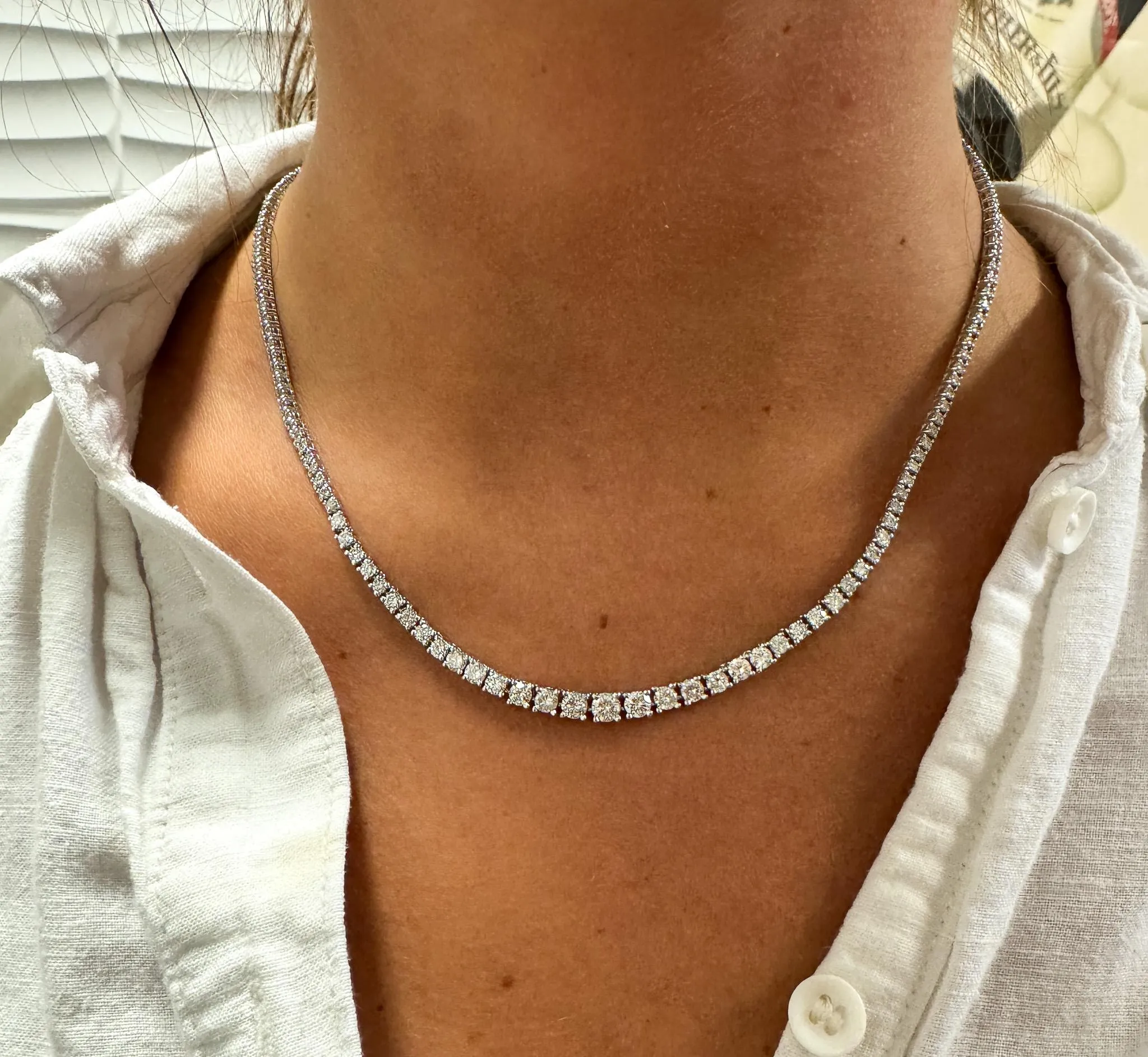 6 Carat Natural Diamond Riviera Graduated Tennis Necklace Platinum 17" 4-Prong