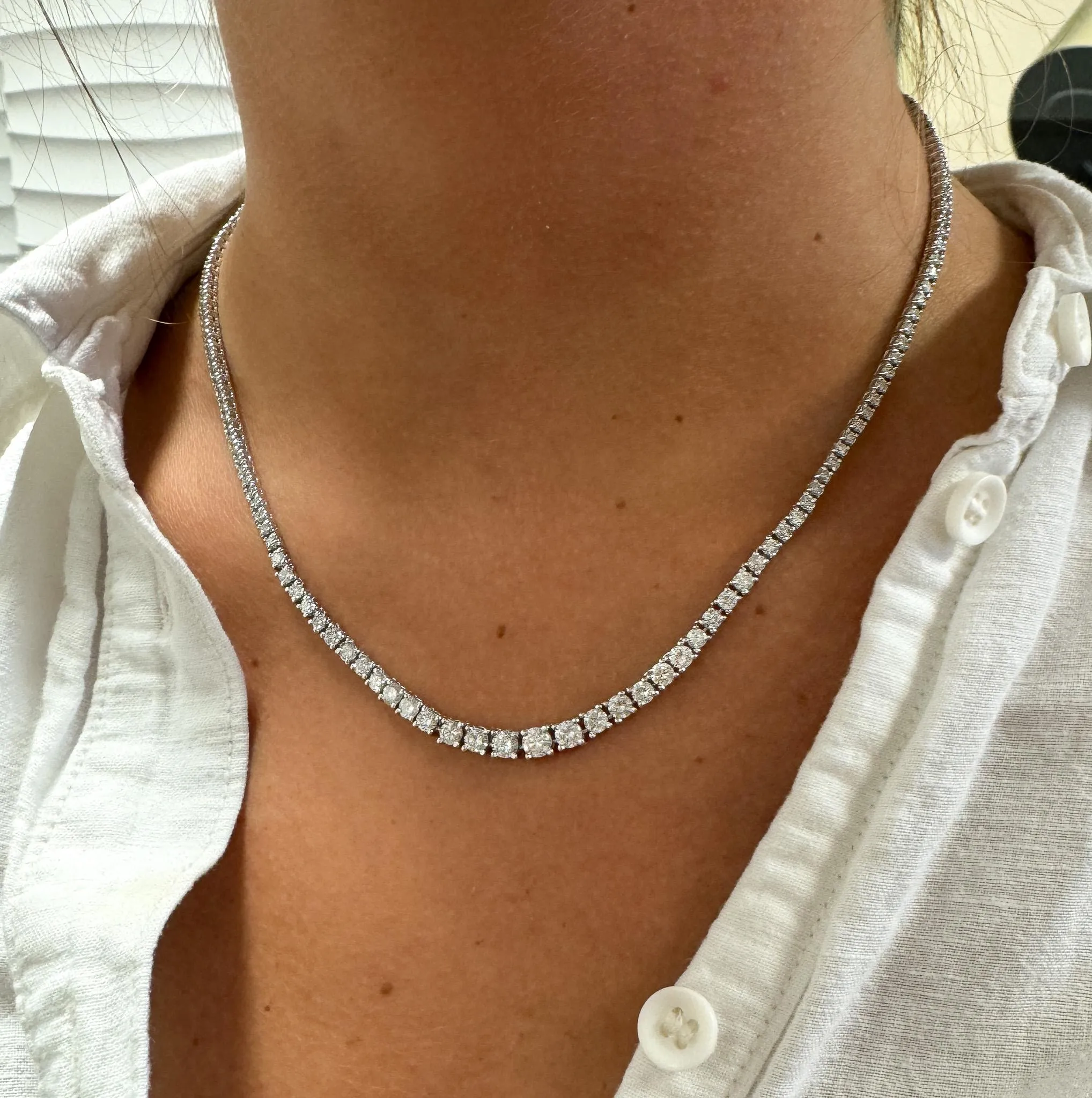 6 Carat Natural Diamond Riviera Graduated Tennis Necklace Platinum 17" 4-Prong