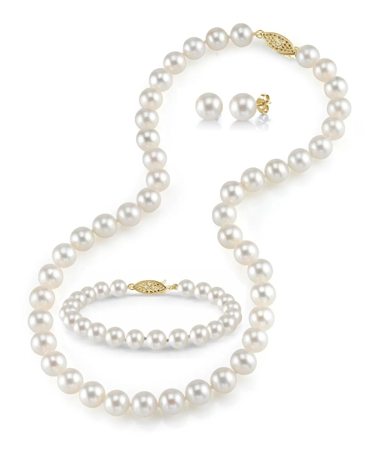 7.0-7.5mm White Freshwater Pearl Necklace, Bracelet & Earrings