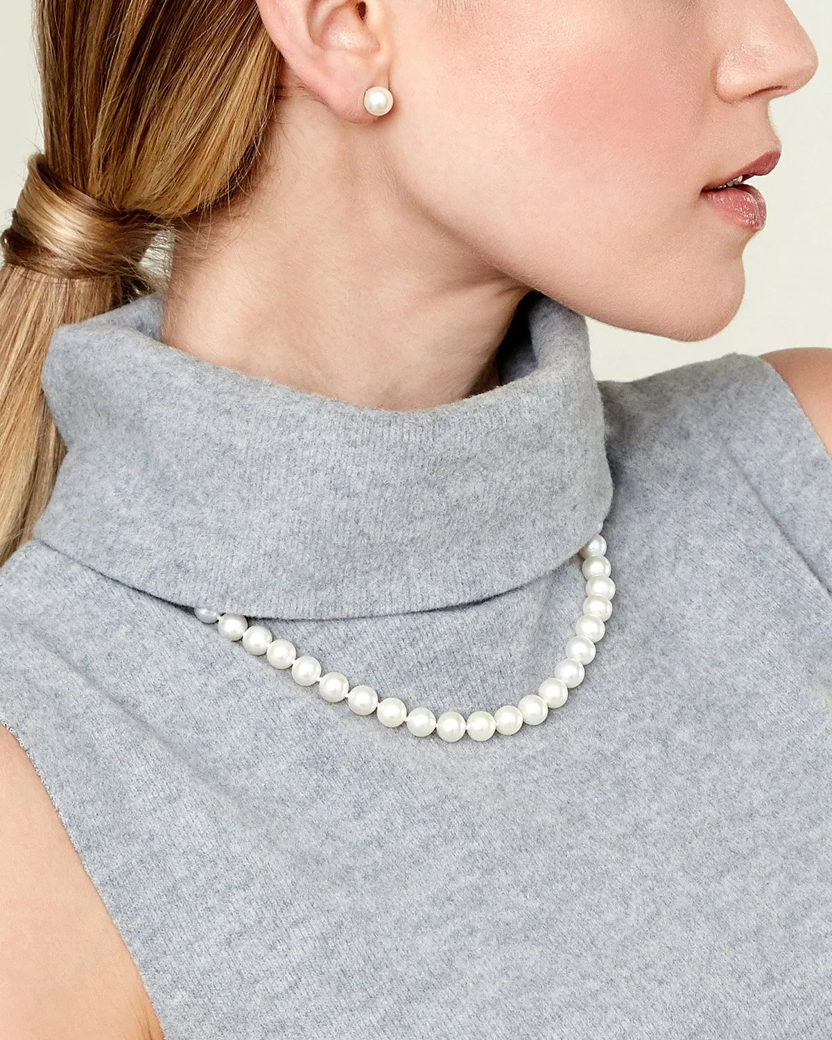 8.0-8.5mm White Freshwater Pearl Necklace - AAAA Quality