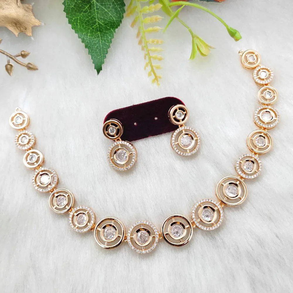 Aamrapali Rose Gold Plated AD Necklace Set