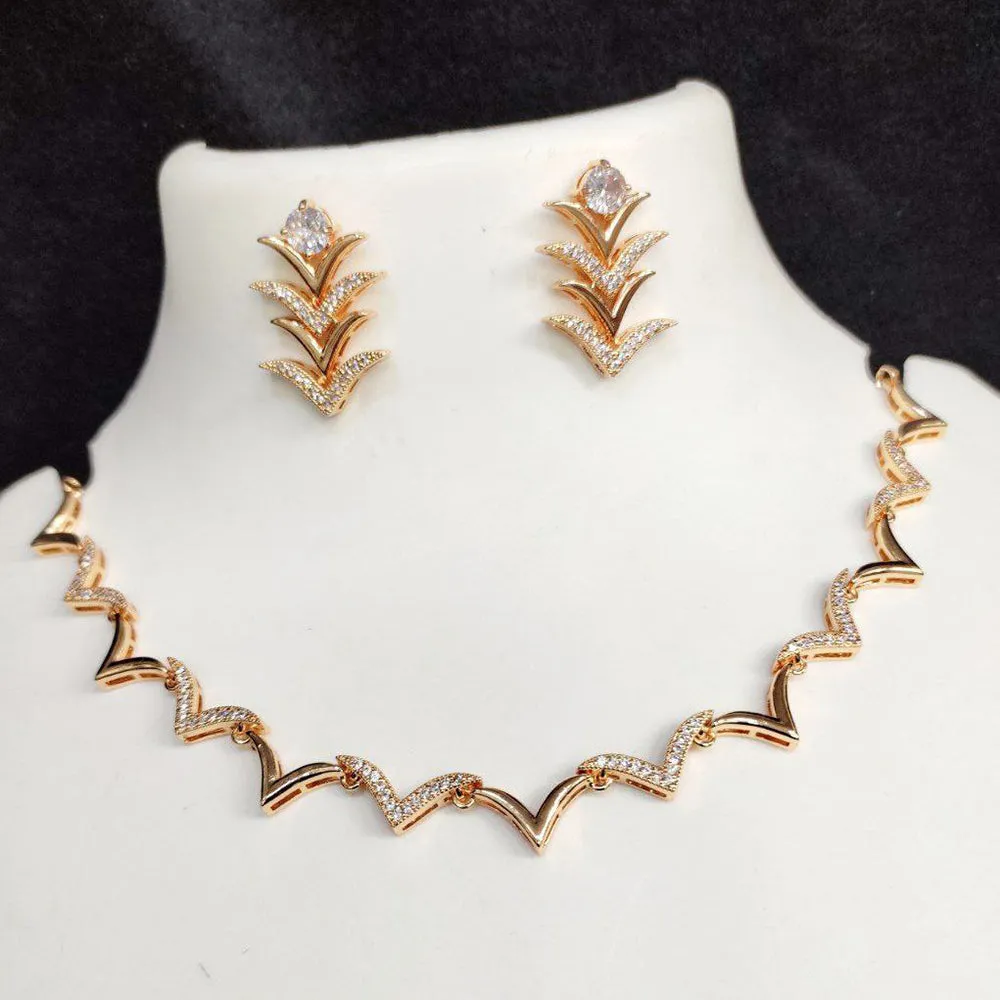 Aamrapali Rose Gold Plated AD Necklace Set