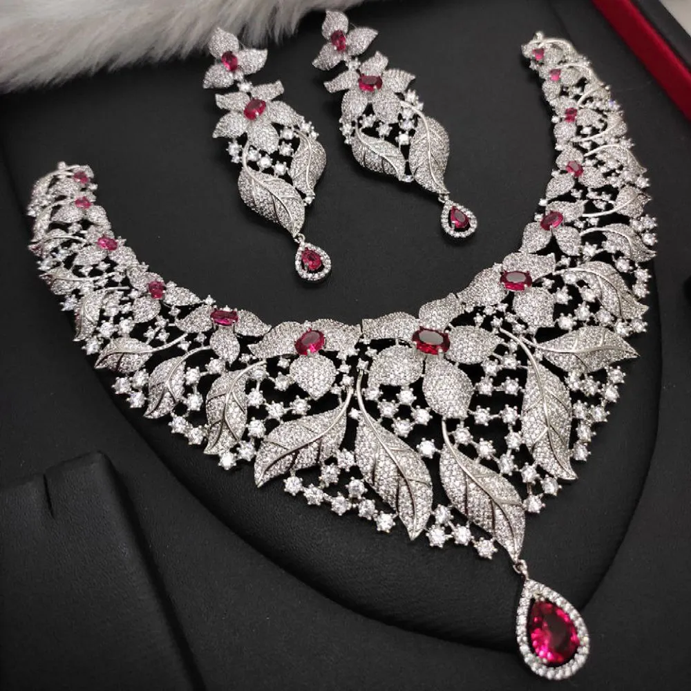 Aamrapali Silver Plated AD Necklace Set