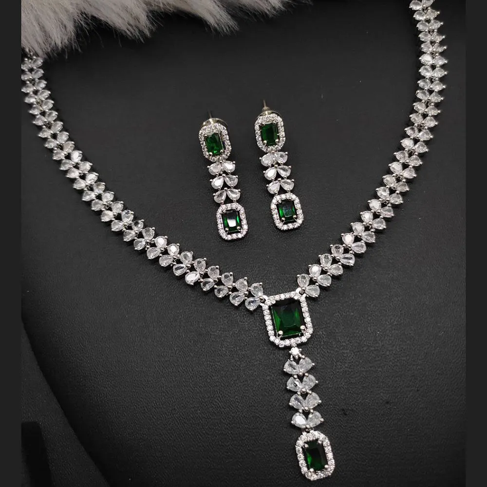 Aamrapali Silver Plated AD Necklace Set