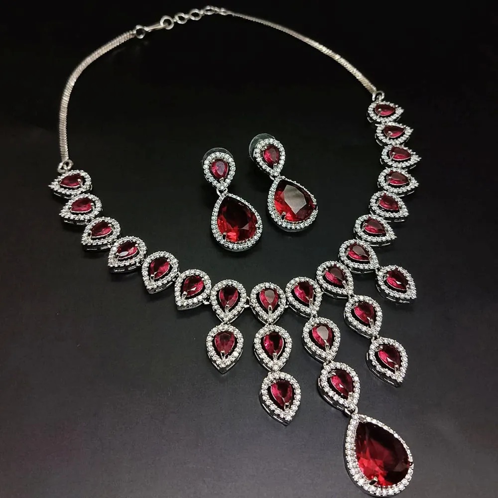 Aamrapali Silver Plated  AD Necklace Set