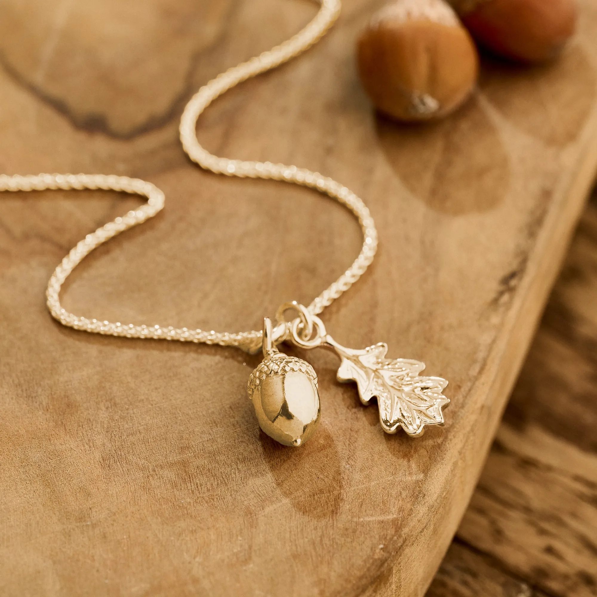 Acorn & Oak Leaf Solid Gold Necklace