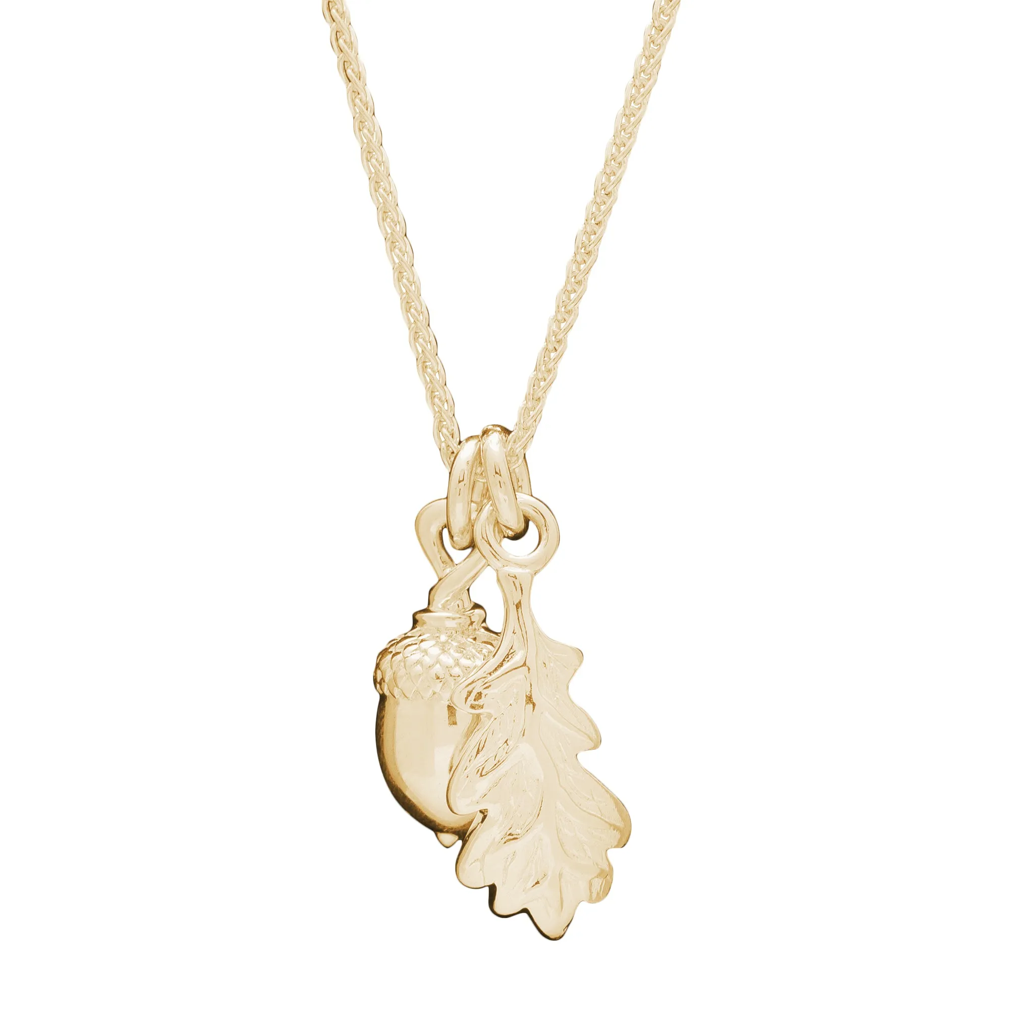 Acorn & Oak Leaf Solid Gold Necklace