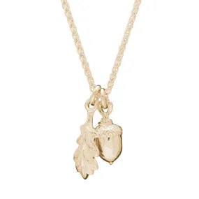 Acorn & Oak Leaf Solid Gold Necklace