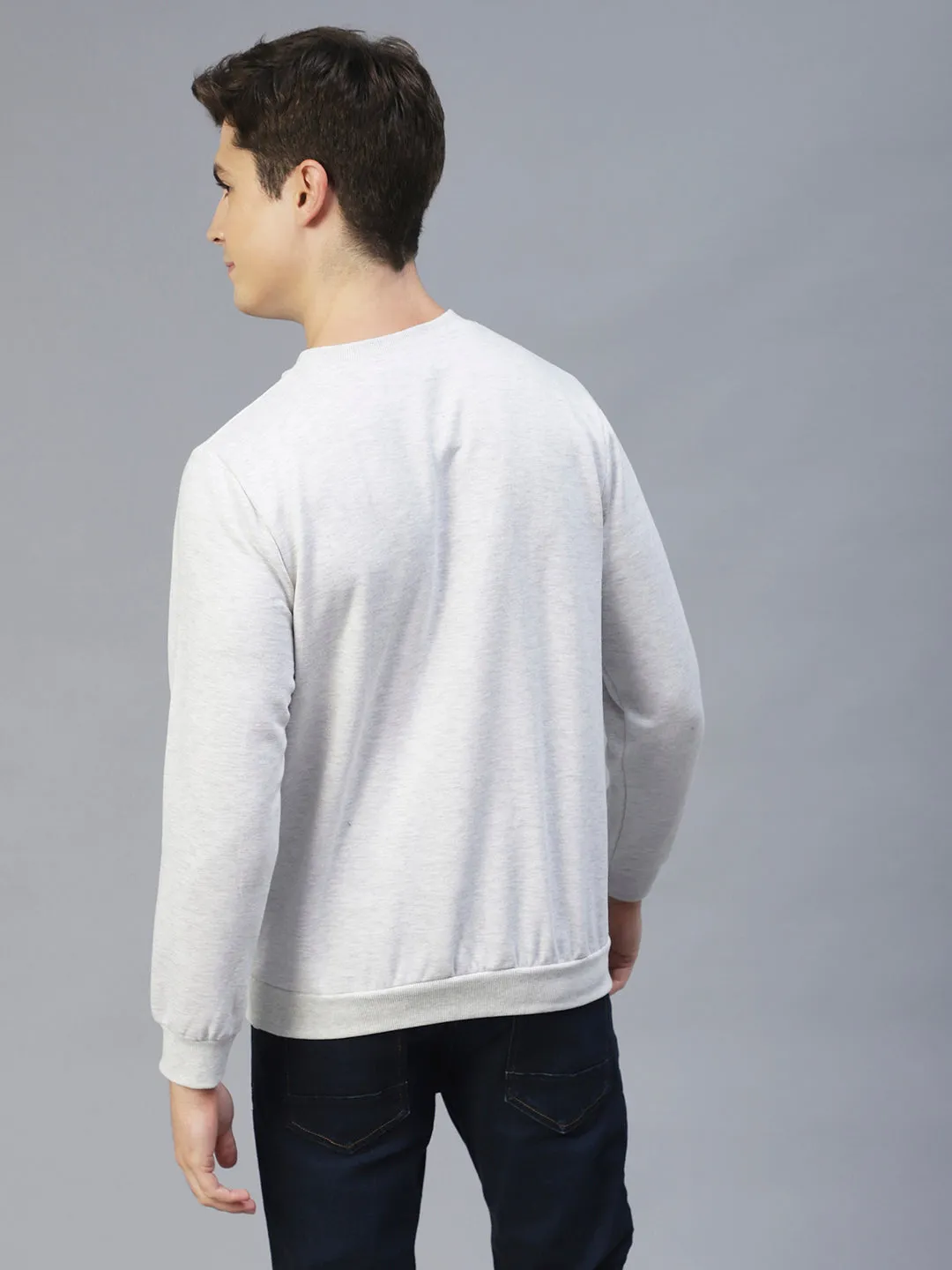 Acro Melange Printed Round Neck Fleece Sweatshirt