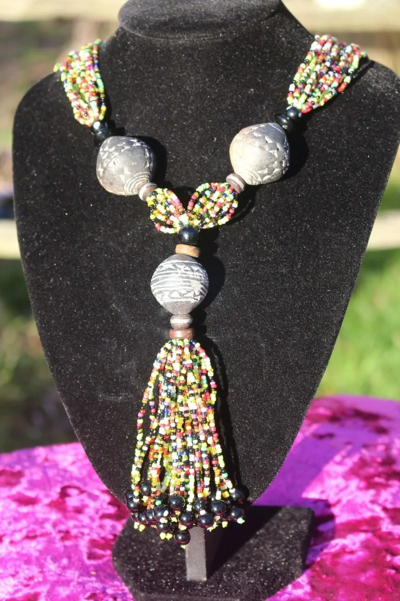 African Statement Necklace with Masai Beadwork