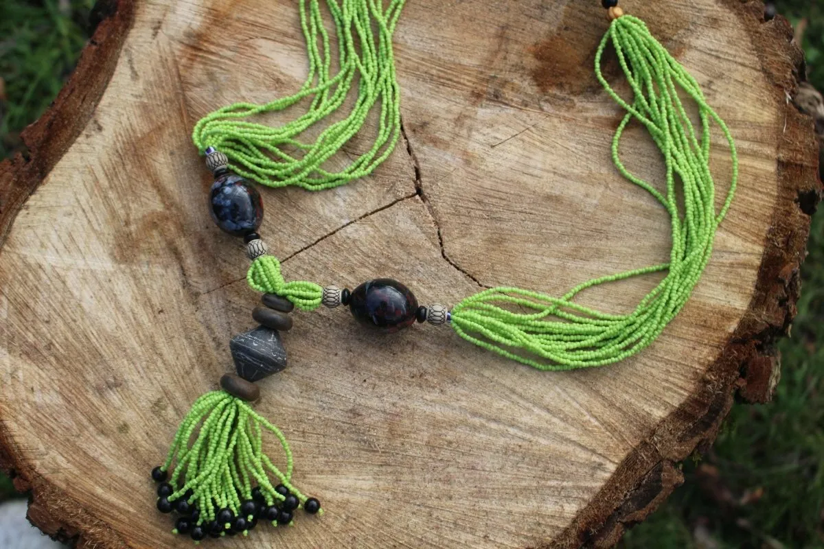 African Statement Necklace with Masai Beadwork