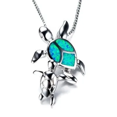 Amazing Opal S925 Silver Turtle Necklaces