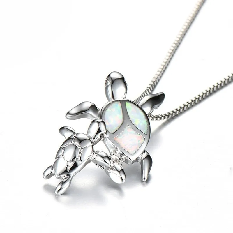 Amazing Opal S925 Silver Turtle Necklaces