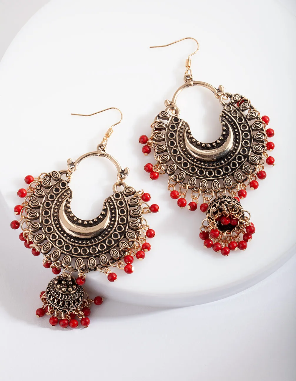 Antique Gold & Bead Tassel Drop Earrings