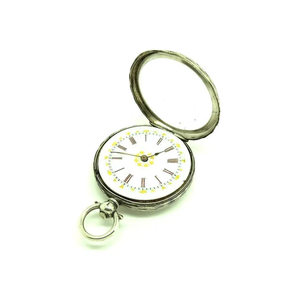 Antique Victorian Swiss Sterling Silver Pocket Watch