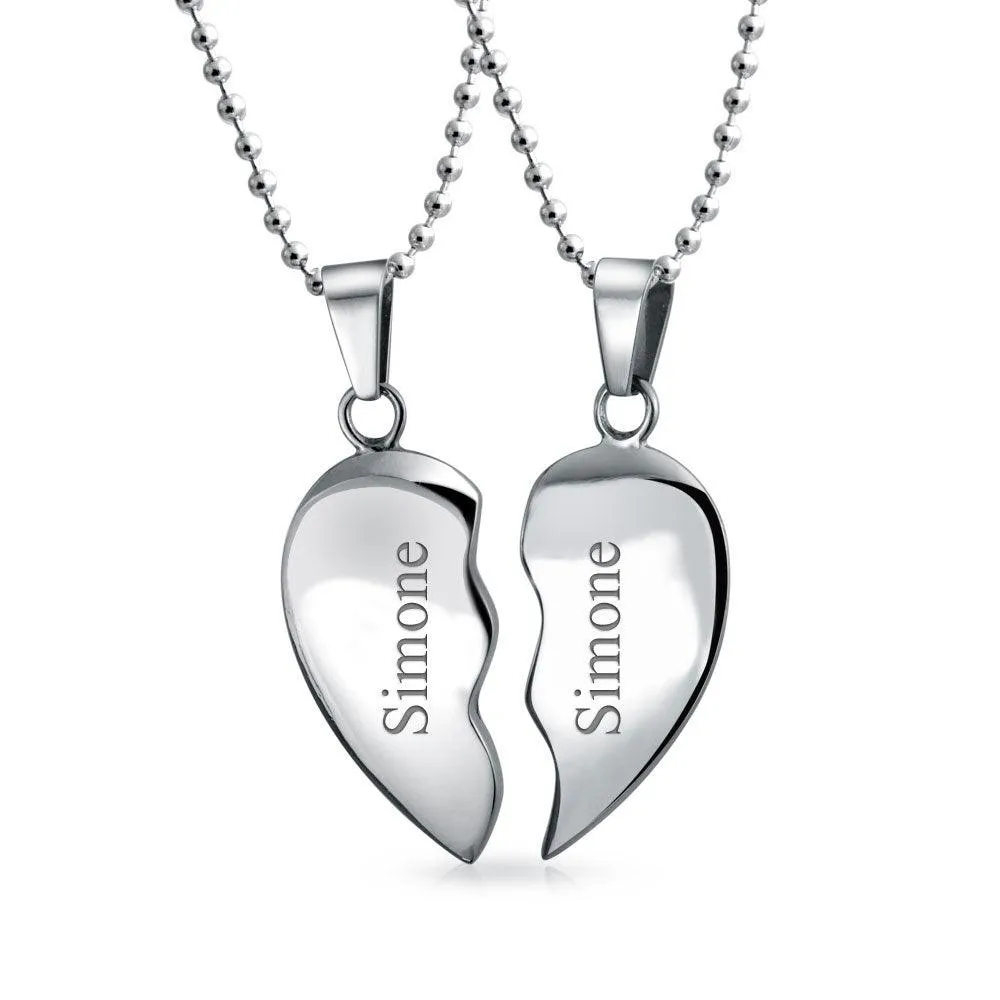 Best Friend Split Broken Heart Break Apart Stainless Steel Necklace