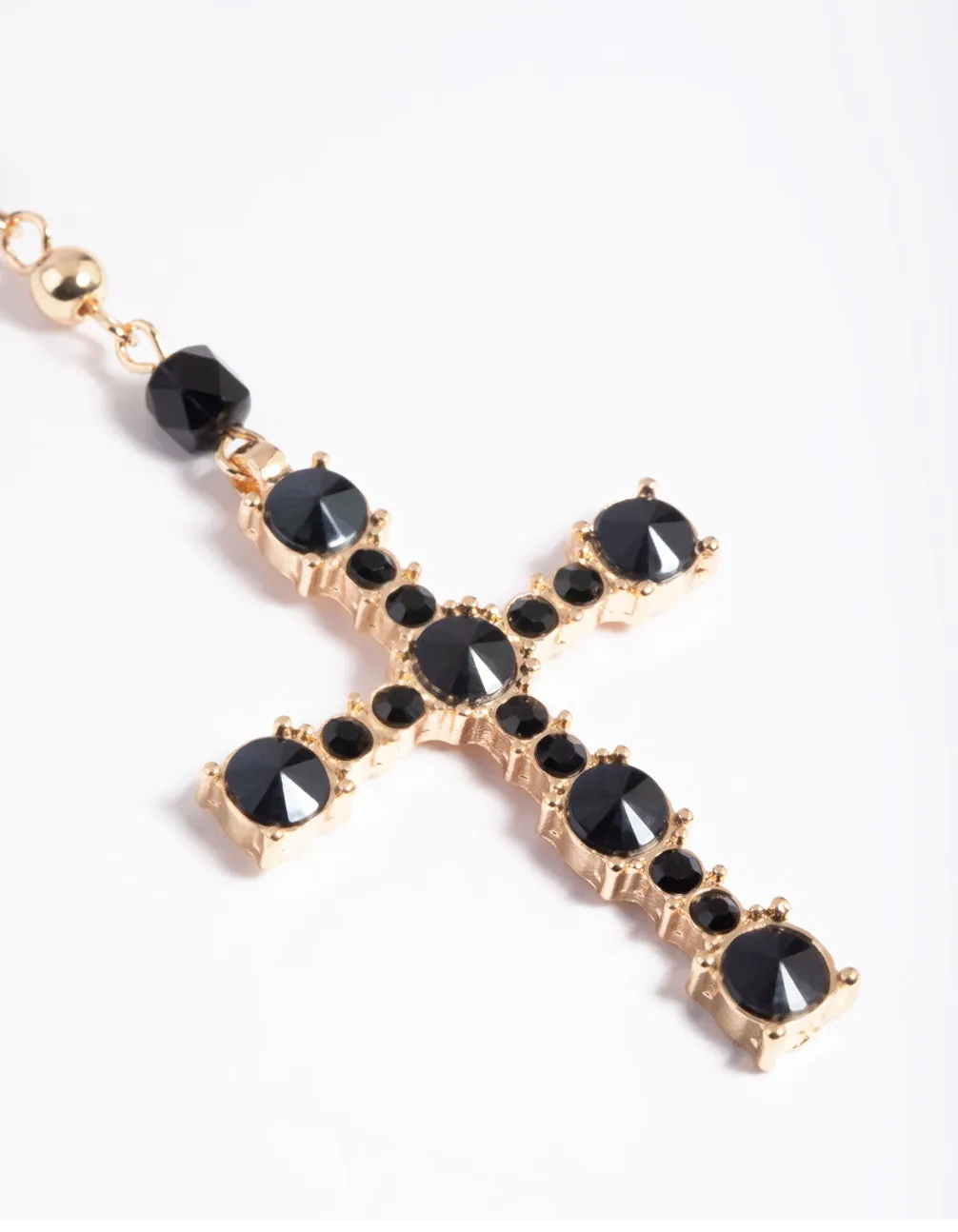 Black Beaded Cross Necklace