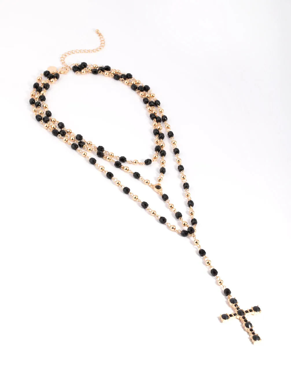 Black Beaded Cross Necklace