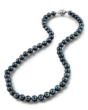 Black Japanese Akoya Choker Length Pearl Necklace, 6.5-7.0mm - AA  Quality