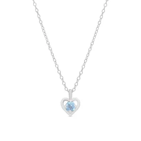 Blue CZ Heart Pendant in Sterling Silver