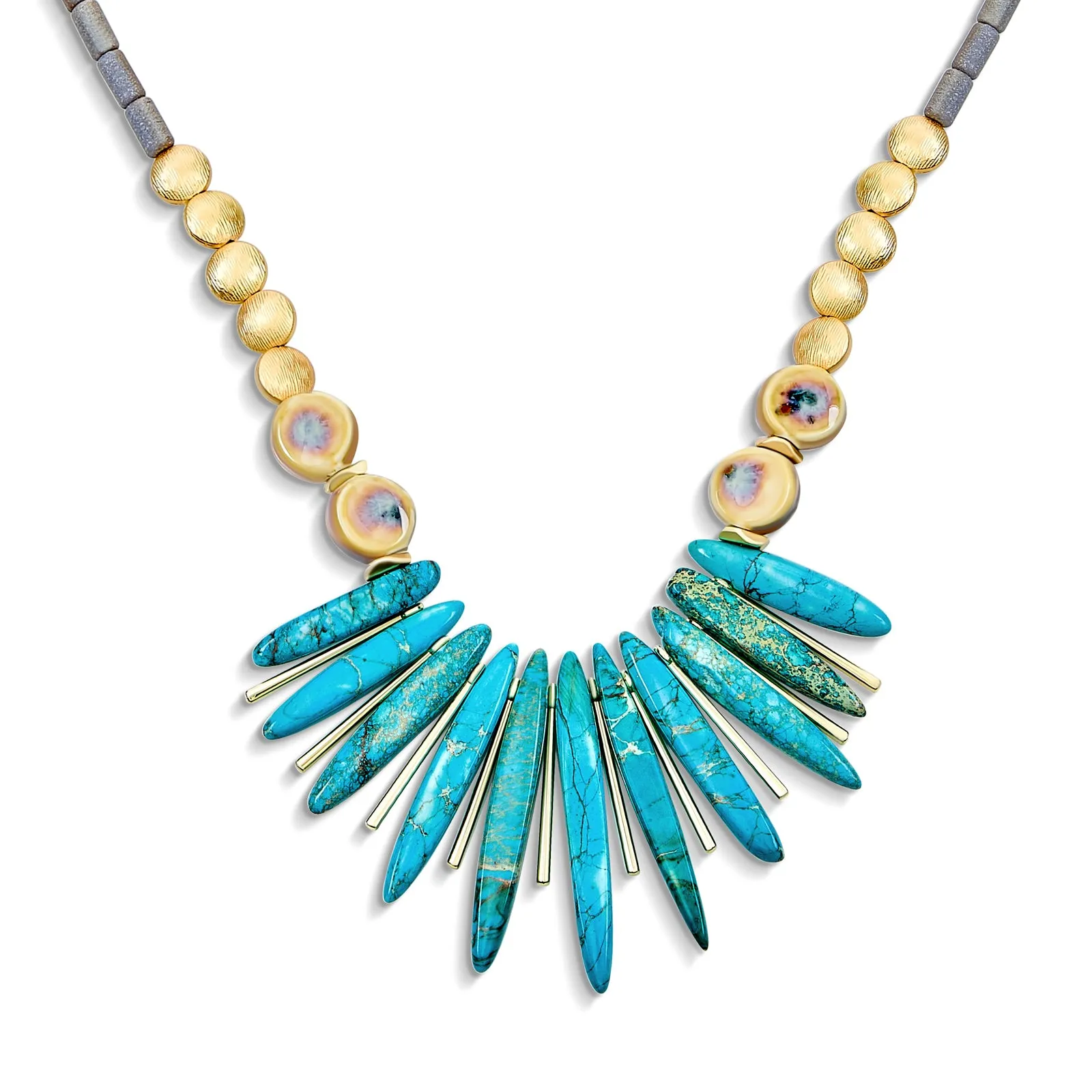 Blue Spike Compress Turquoise Stone Bib Fan Statement Western Necklace