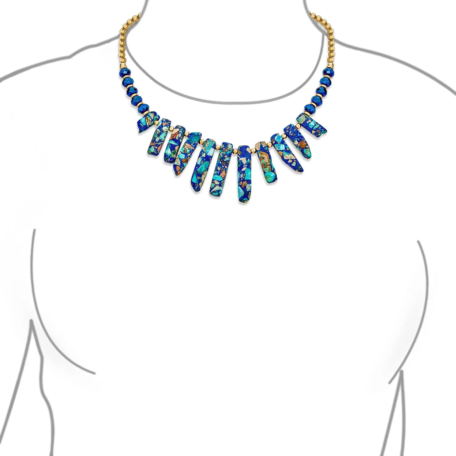 Blue Spike Compress Turquoise Stone Bib Fan Statement Western Necklace