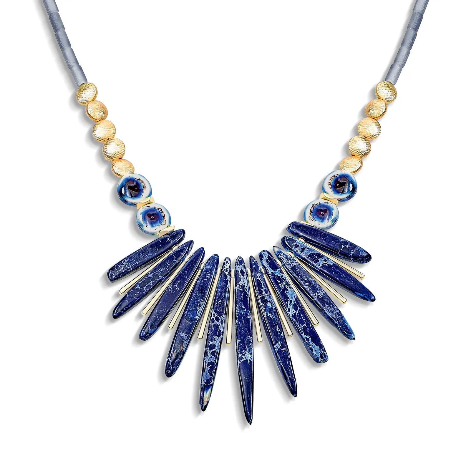 Blue Spike Compress Turquoise Stone Bib Fan Statement Western Necklace