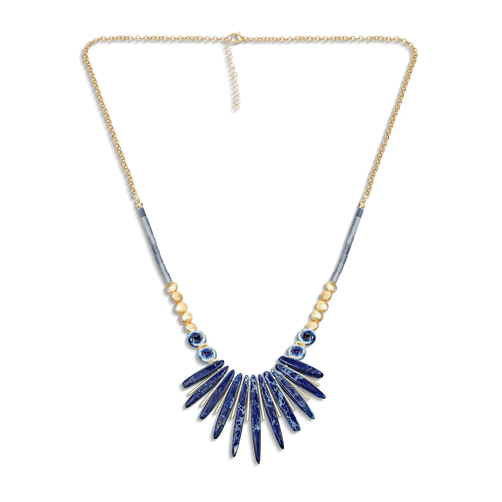 Blue Spike Compress Turquoise Stone Bib Fan Statement Western Necklace