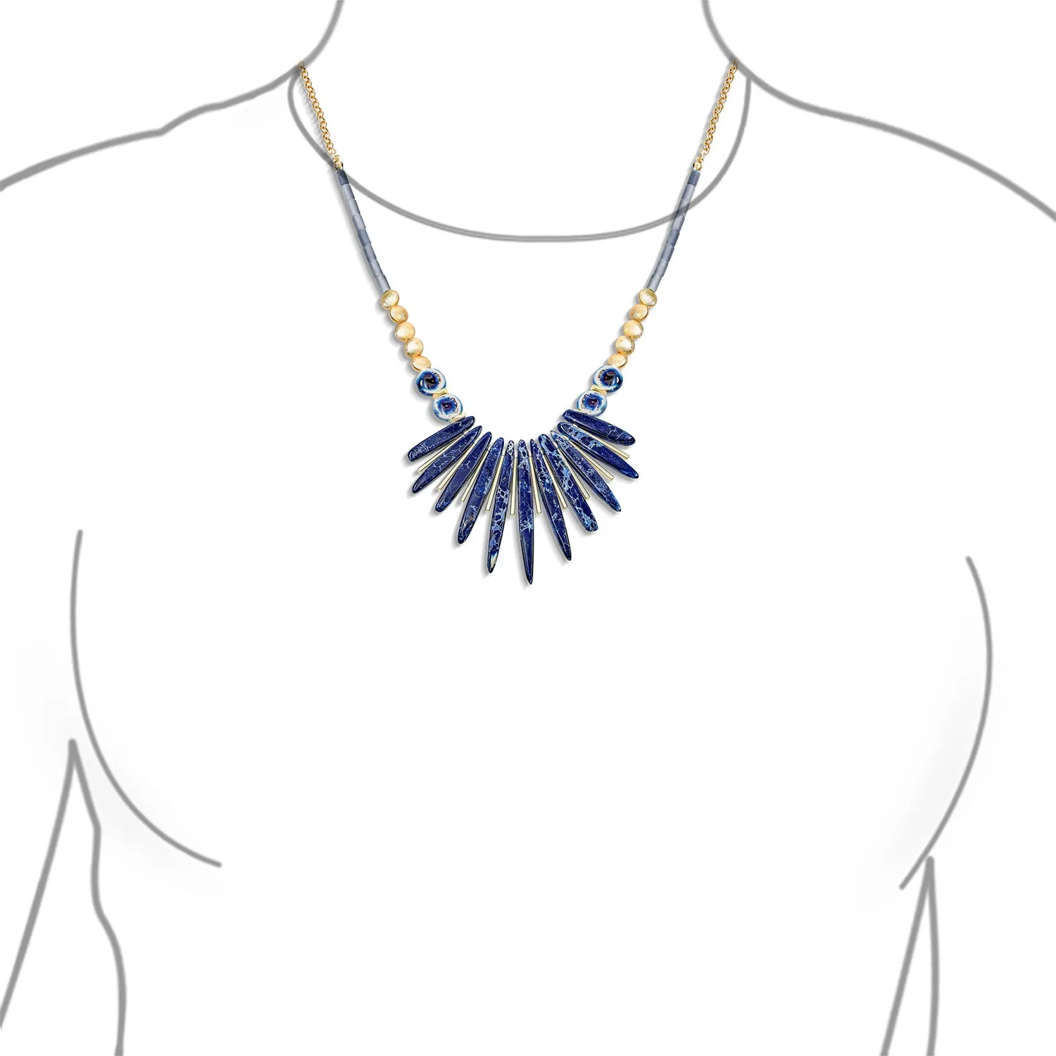 Blue Spike Compress Turquoise Stone Bib Fan Statement Western Necklace