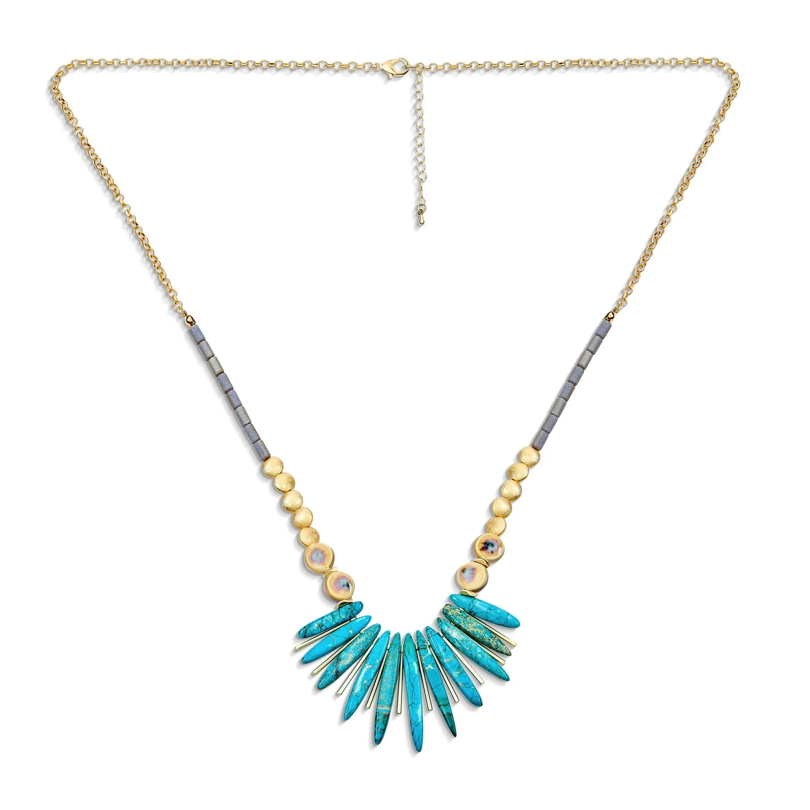 Blue Spike Compress Turquoise Stone Bib Fan Statement Western Necklace