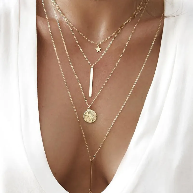 Bohemian Style Geometric Pendant Choker Necklace Women's