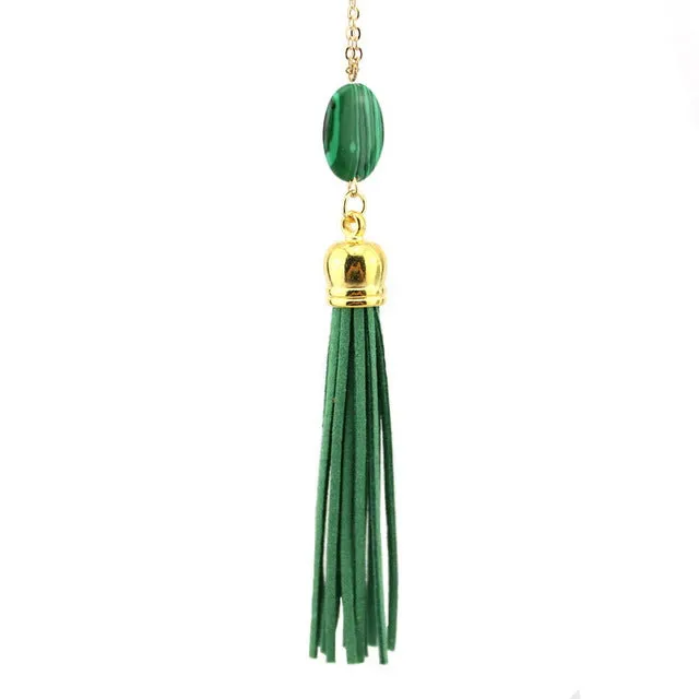 Boho Long Yellow Velvet Tassel Necklace Gold Plating Suede Tassel Pendant Necklace Fashion Women Long Necklace