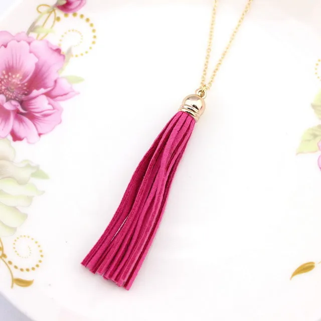 Boho Long Yellow Velvet Tassel Necklace Gold Plating Suede Tassel Pendant Necklace Fashion Women Long Necklace