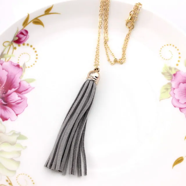 Boho Long Yellow Velvet Tassel Necklace Gold Plating Suede Tassel Pendant Necklace Fashion Women Long Necklace